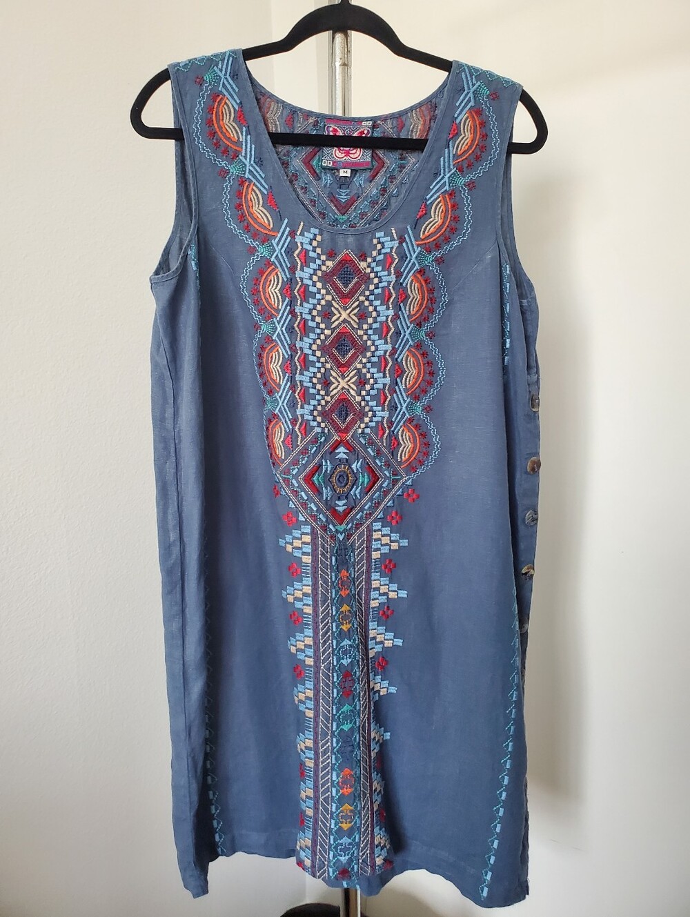 Johnny Was Linen Colorful Embroidered Loose Fit Womens Dress Medium Large